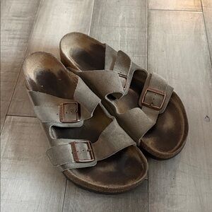 Mens Brown Suede Birkenstock Sandals 45 12 Double Strap